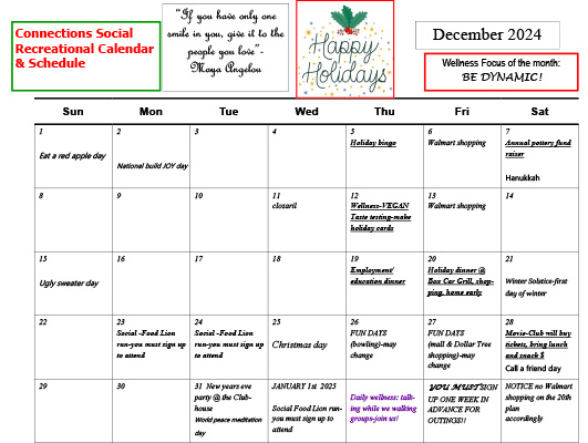 December 2024 Connections Calendar